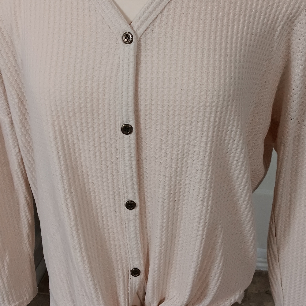 Cream Button-Up Waffle Knit Cardigan